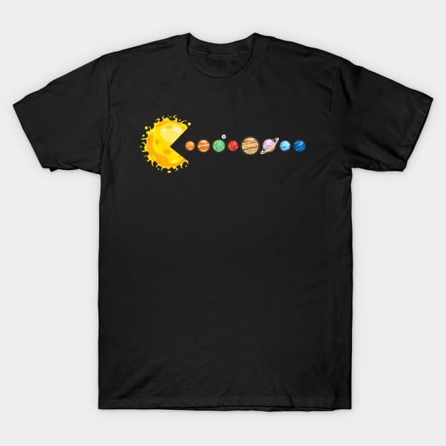 Planetary System Star Eating Planets Sun Funny Astronomy T-Shirt by Aleem James